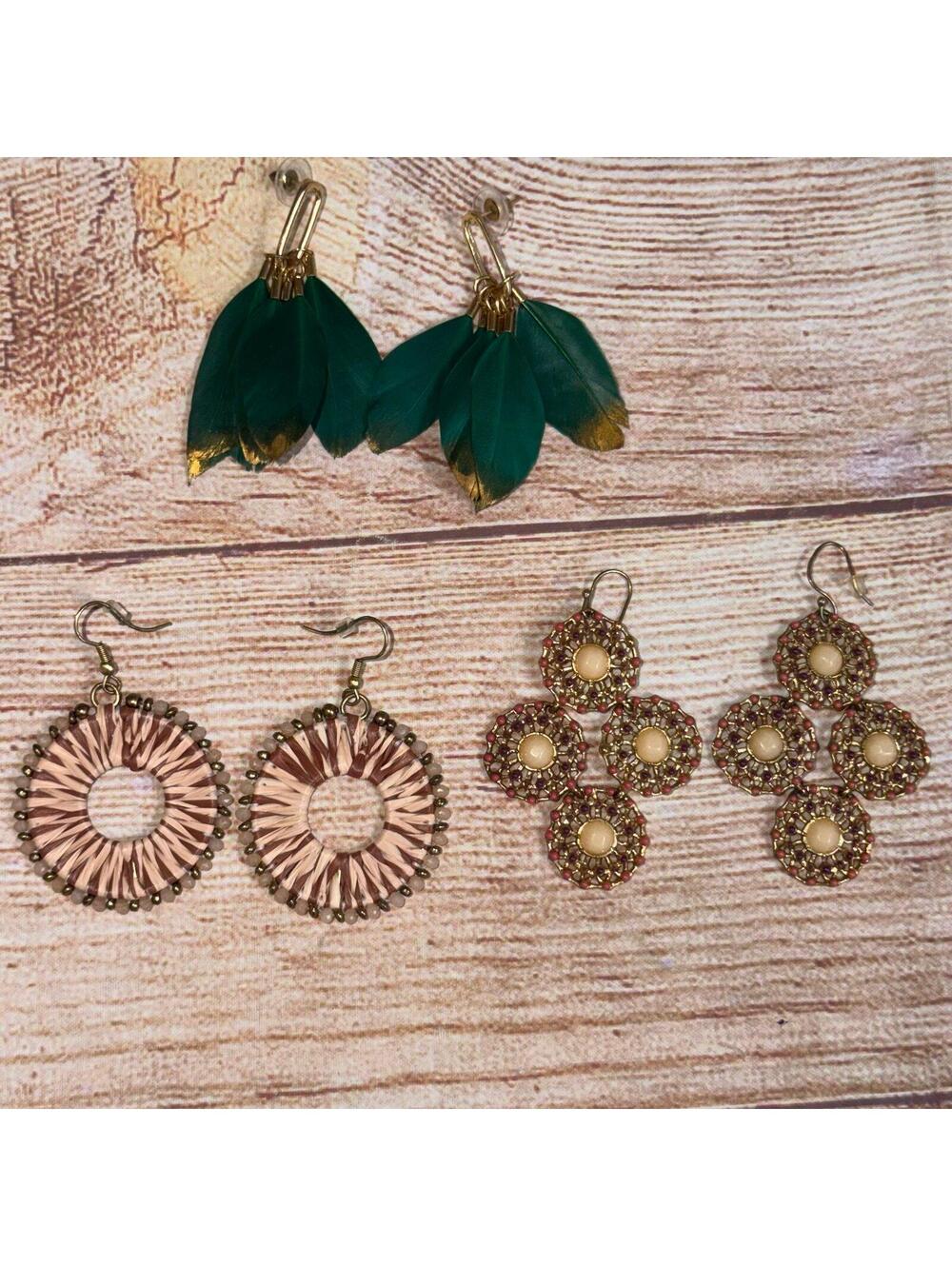 Boho Statement Earrings Bundle – Feather, Woven & Beaded Dangle Earrings